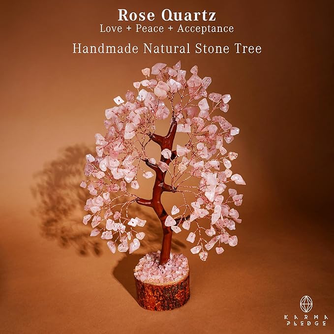 Rose Quartz Crystal Tree of Life Birthday Gifts for Women, Men, Handmade Home Decor, Office Decoration, Healing Crystal Chakra Tree for Money, Positivity, Reiki, Good Luck Gifts for Her, Mom & Dad