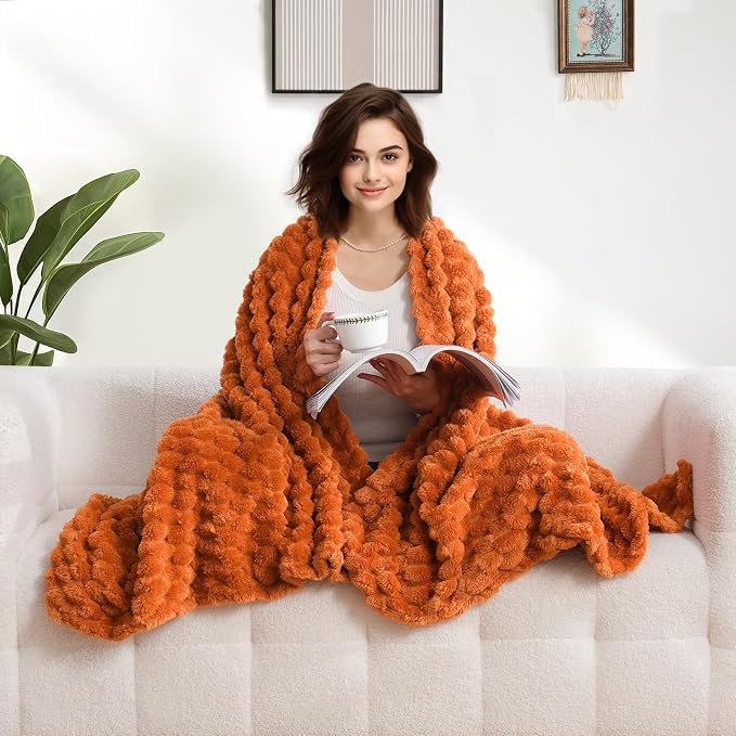Excervent Big 3D Clouds Stylish Blanket for Bed, 60x80 Inches, Burnt Orange | Big Decorative Fuzzy Flannel Fleece Throw Blanket for Sofa Bed Couch, Super Soft Cozy, Suitable for All Seasons