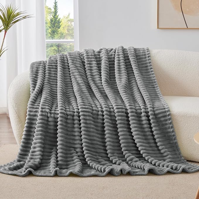 BEDELITE Ribbed Twin Blanket for Couch & Bed, Grey, 60"x80" | Ultra-Soft Plush Fleece, Cozy, Warm Yet Lightweight, Ribbed Texture, Home Decor, Machine Washable, Giftable, All-Season Use