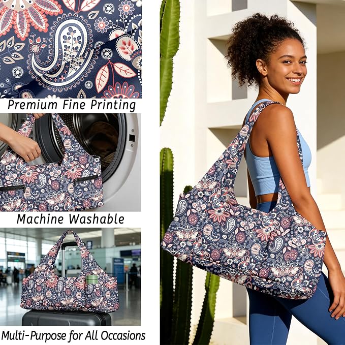 Women's Yoga Bag with Yoga Mat Carrier - Large Mat Pocket Fitness Tote for Pilates, Gym, Travel, Office & Beach