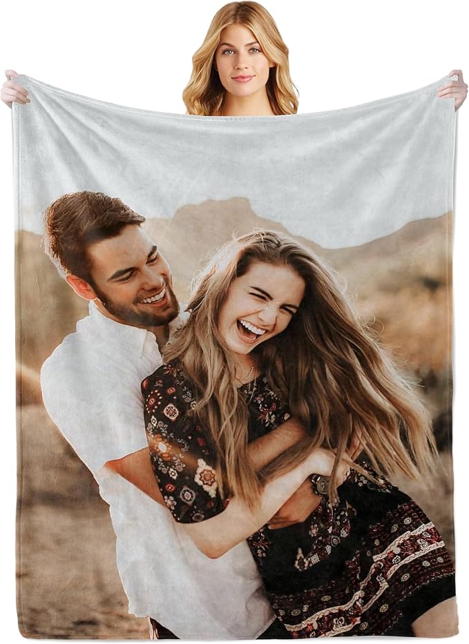 Custom Blanket with Picture, Personalized Mother's Day Blanket with photos | Customized Flannel Throw Blanket Gifts for Mom Dad Couple Girlfriend Boyfriend Wife Husband Him/Her Christmas Birthday Gifts