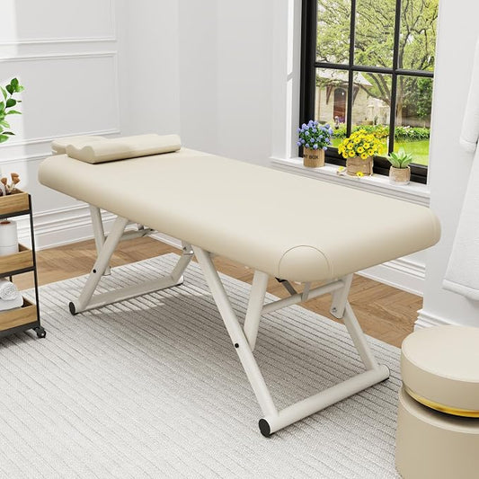 Heavy Duty Stationary Massage Table - Adjustable Massage Table With Adjustable Height & Fixed Backrest, Treatment Tables With PU Leather, C-Shaped Pillow and Sturdy Metal Frame Support Up to 1000LBS