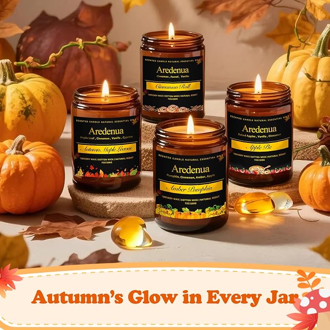 Caramel Apple Candles – Holiday Winter Scented Candles, Warm Caramel & Crisp Apple Aroma for Christmas Home Décor, Cozy Seasonal Candle Gift for Women & Men, Long-Lasting Soy Wax Candle