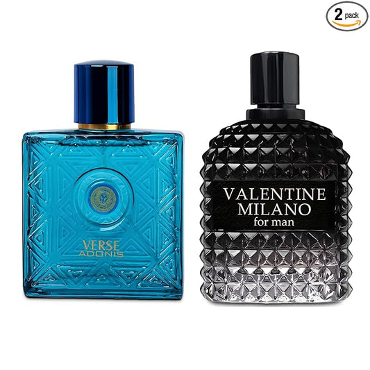 AFLUXE Verse Adonis&Valentine Milano Combo Men Cologne 3.4 Fl. Oz Men's Perfume Refreshing Combination of Woody Floral & Fruity Scents Eau De Parfum for Men Lasts All Day Best Gift for Any Occasion