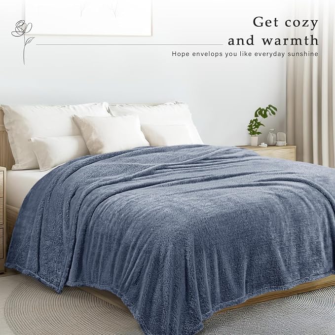 Exclusivo Mezcla Soft Plush Fleece Twin Size Blankets for Bed Living Room | Lightweight Fuzzy Fluffy Large Blanket for All Seasons, Cozy Velvet for Women Men, Machine Washable, 60"x80", Stone Blue