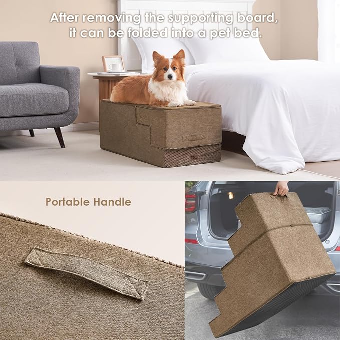EHEYCIGA Dog Stairs for High Bed 25" H, Extra Wide Dog 5-Step, Camel | Pet Steps for Small Dogs and Cats for Bed, Non-Slip Balanced Pet Ramp Indoor
