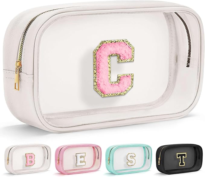YOOLIFE Travel Clear Makeup Bag, Waterproof Toiletry Bags for Women, Cosmetic Bag, Preppy Stuff, Birthday Gifts for Women, Personalized White Mother Girlfriend Wife Gifts