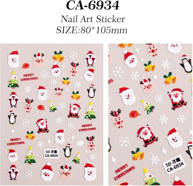 Christmas Nail Stickers for Nail Art, 5D Enbossed Self-AdhesiveTrees Deer Nail Decals, Nail Supplies Nail Art Design Accessories for Women and Girls Manicure DIY Decoration