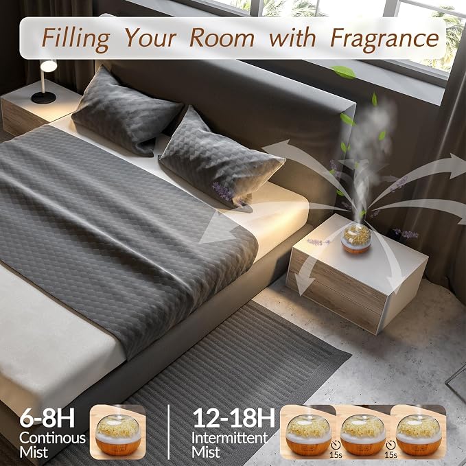 Aromatherapy Essential Oil Diffuser, 300ml Air Diffuser Humidifier with 7 LED Colors, Timer & Auto-Off for Home Bedroom Office (Beige)