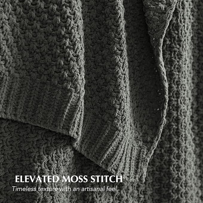 EVERGRACEHOME Chunky Chenille Knit Throw Blanket, 60 x 80, Charcoal Gray | Sculpted Moss Stitch, Chic Modern Farmhouse, All-Season Warmth, OEKO-TEX® Certified, Elegant Blanket for Couch, Bed, Sofa
