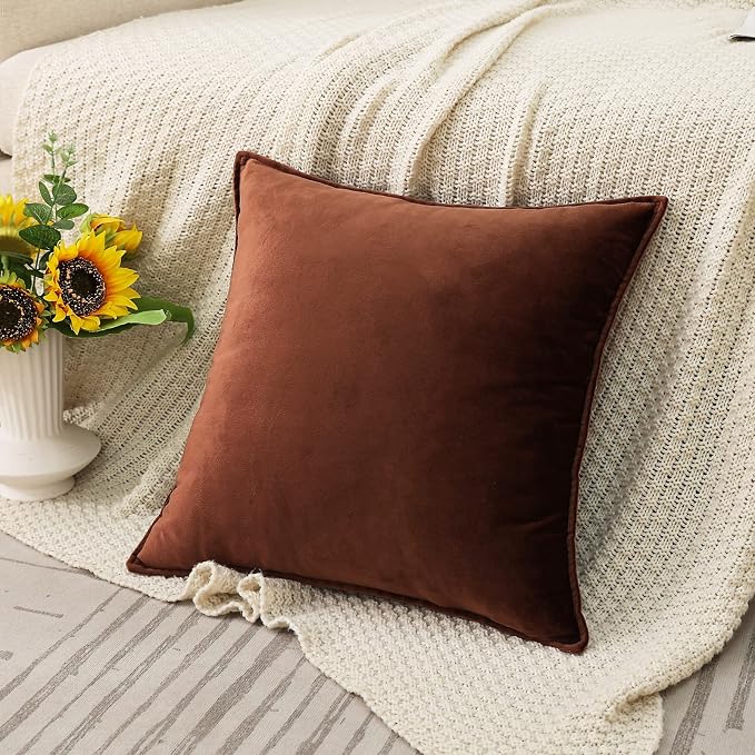 JIAHANNHA Velvet Brown Throw Pillow Covers 18”x18”Pack of 2 Soft Decorative | Square Cushion Covers for Couch Sofa Bed Livingroom Car Home Decor,45x45Cm