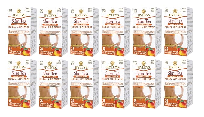 Hyleys Slim Tea Mango Flavor - Weight Loss Herbal Supplement Cleanse and Detox - 25 Tea Bags (12 Pack)