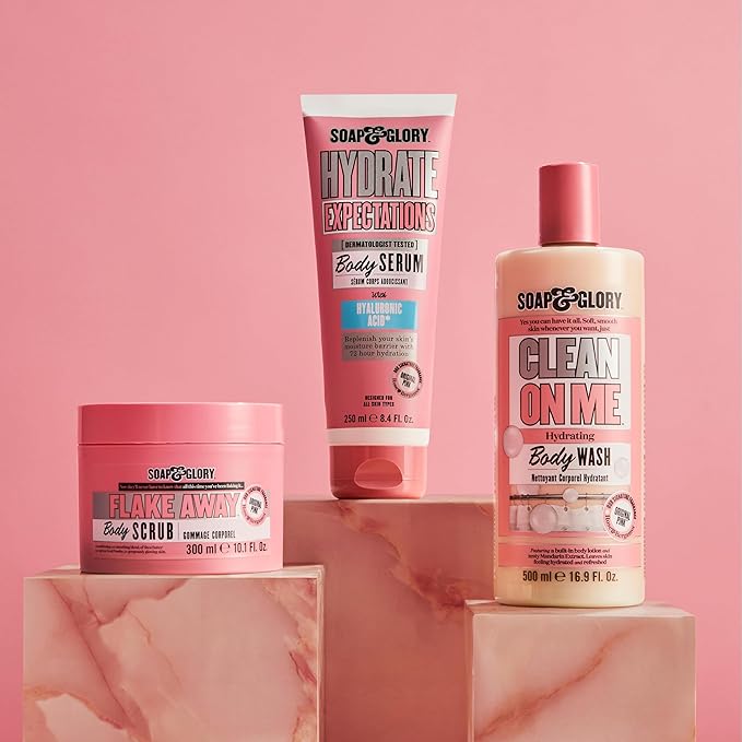 Soap & Glory Hydrate Expectations Body Serum - Thirst Quenching Hyaluronic Acid - Full-Coverage, Lightweight, Fast Absorbing Vegan Moisturizing Body Serum (8.4 Fl Oz) (Pack of 2)