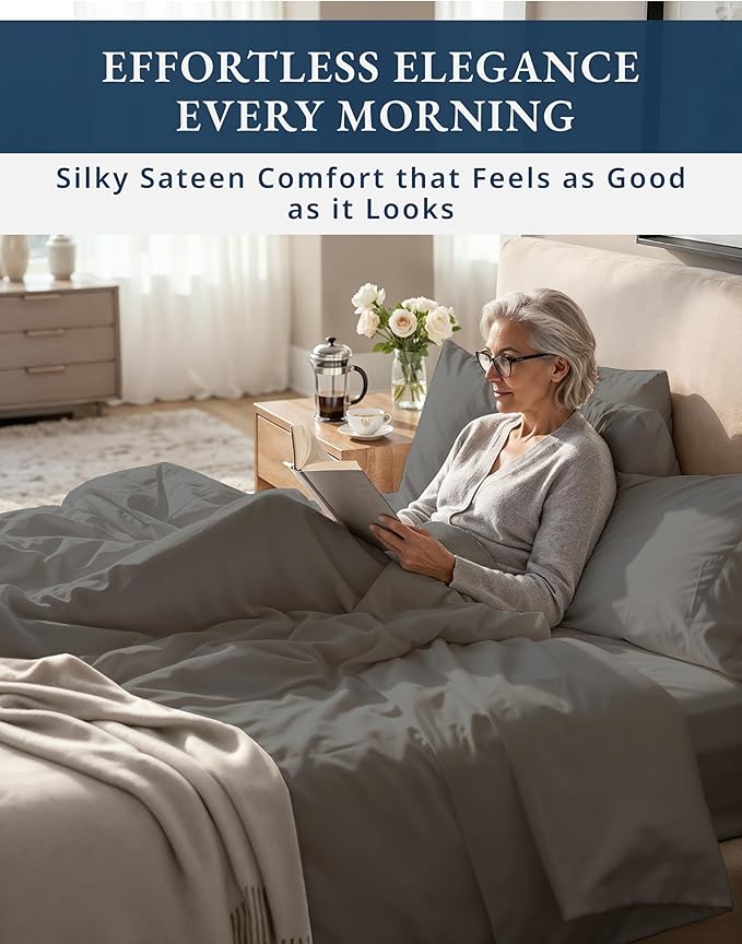 LANE LINEN 100% Egyptian Cotton Twin XL Sheets - 1000 Thread Count, Soft & Comfy No Pill Fade Resistant Oeko-Tex Certified sustainably Produced Cotton Sheets Twin XL, 15" Deep Pokcet - Charcoal