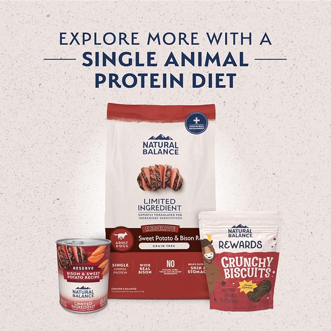 Natural Balance Limited Ingredient Adult Dry Dog Food - Balanced Nutrition for Adult Dogs - Grain-Free, Soy-Free Recipe - Limited Ingredient Formula - 4 lb - Reserve Sweet Potato & Bison Recipe