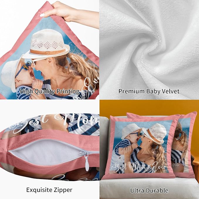 Easycosy Velvet Custom Pillow 22"x22" Two-Sided Customized Photo Pillowcase, Personalized Pillow Cover with Photo, Custom Love Keepsake Gifts (Optional Pillow Insert)