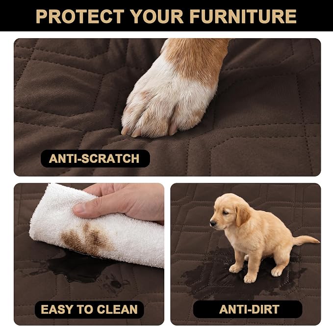 PrinceDeco Couch Cover for Dogs Waterproof Blanket Sofa Covers Washable Anti-Slip Sofa Slipcover for Furniture Sofa, Crate, RV Seats,Car, Pet Puppy Essentials((30.5x62 Inch, Brown)