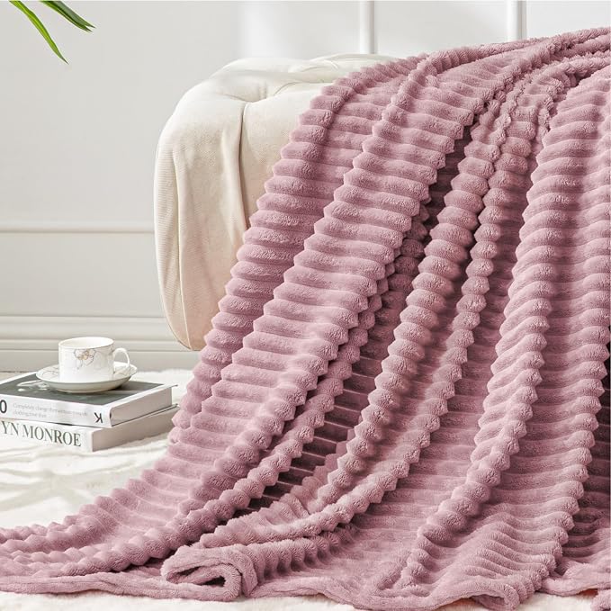 BEDELITE 3D Ribbed Berry Purple Fleece Twin Blanket for Bed, 60x80 Inch | Soft Warm Decorative Fluffy Blanket, Cozy Plush Lightweight Fuzzy Throw Blanket for Couch Sofa Room Decor, Gift for Women