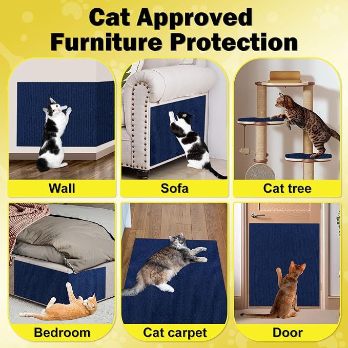 ENONCI 78.7x15.8 Cat Scratch Pad, Furniture Protector for Couch Corners | Trimmable, No-Shedding Cat Scratch Pad with Self-Adhesive Backing for Climbing, Protects Walls, Carpet and Couch