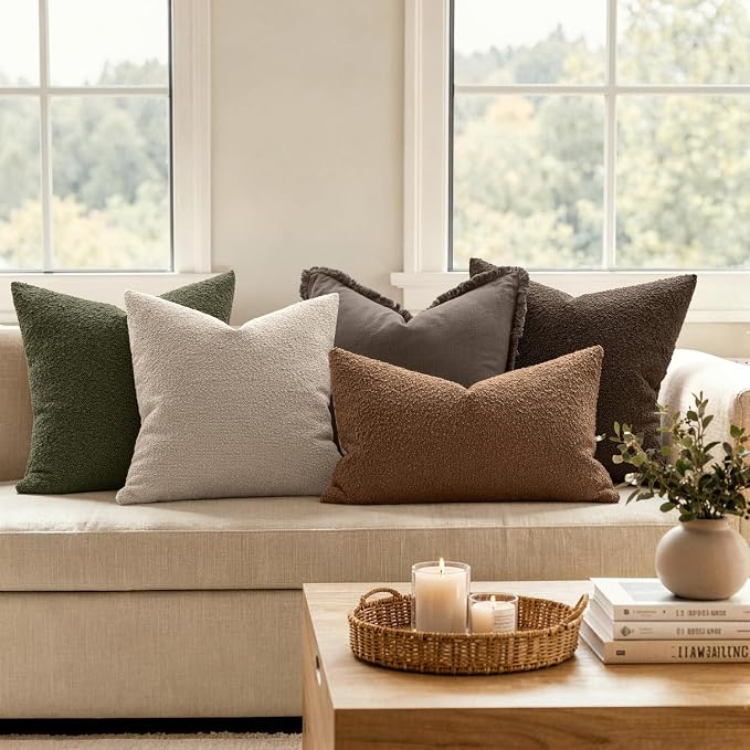 MIULEE Textured Boucle Lumbar Pillow Cover for Bed 12x20 Sudan Brown | Pack of 1 Textured Neutral Fall Autumn Couch Throw Pillow Cover, Accent Solid Pillowcase, Sofa Living Room Home Decor