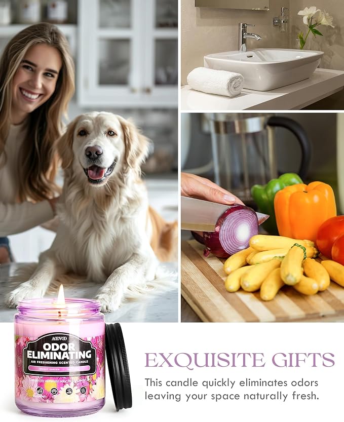 AOOVOO Dreamy Garden Odor Eliminating Highly Fragranced Candle - Eliminates 95% of Pet, Smoke, Food, and Other Smells Quickly, Non Toxic Air Freshing Soy Candle, Up to 50 Hours Burn time