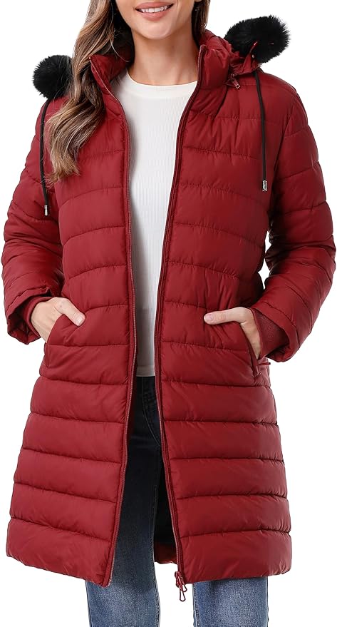GOLDLADIES Women's Waterproof Long Down Jacket,Warm Winter Hooded Puffer Coat Thickened for Hiking Outdoor