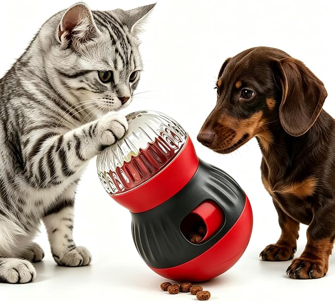 Tiny/Small Dog & Cat Treat Dispenser Wobble Ball, Red-Black