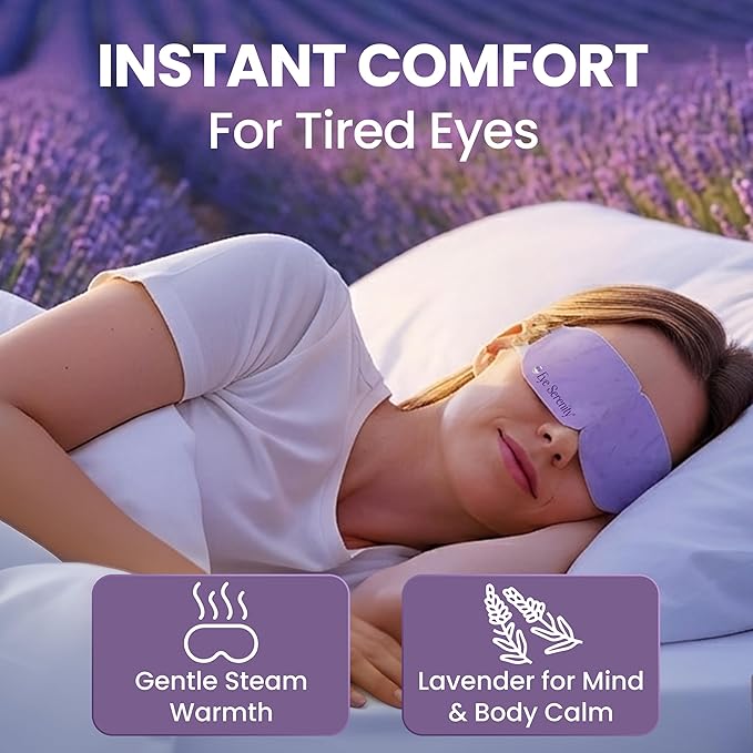 Eye Serenity Steam Eye Mask, Heated Eye Mask, Self Heating Warm Compress for Dry Eyes, Fast Relief for Stye, Puffy Sensitive Eyes, Moist Heat, Mothers Day Gifts for Women and Men - Lavender