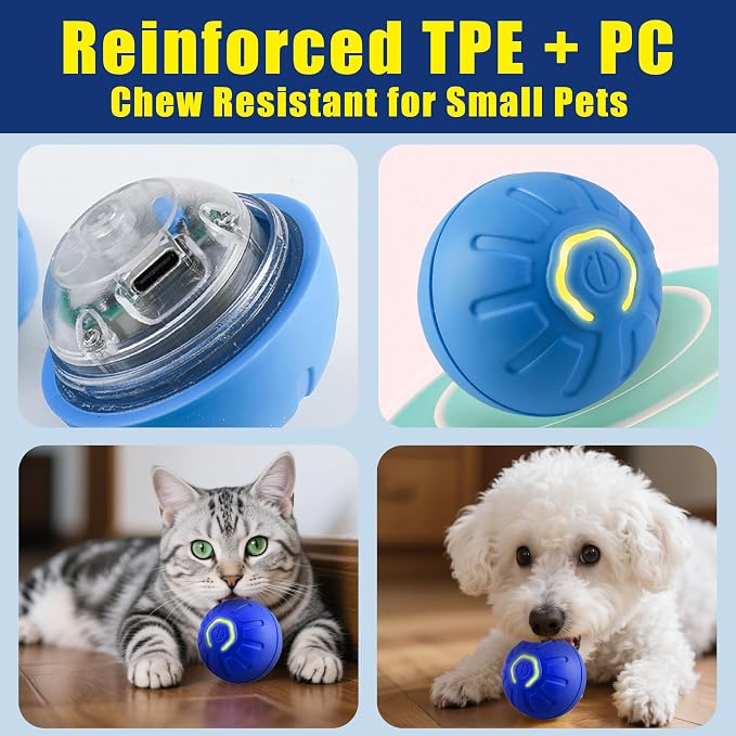 BIONEMAGILI Interactive Self-Moving Pet Toy Ball - Motion-Activated Auto Rolling, Military-Grade Chew Resistant, USB-C Rechargeable for Small Dogs & Cats (Orange/S/New3)