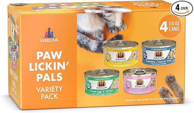 Weruva Classic Cat Food, Paw Lickin Pals Trial Variety Pack, 3oz Can, Pack of 4