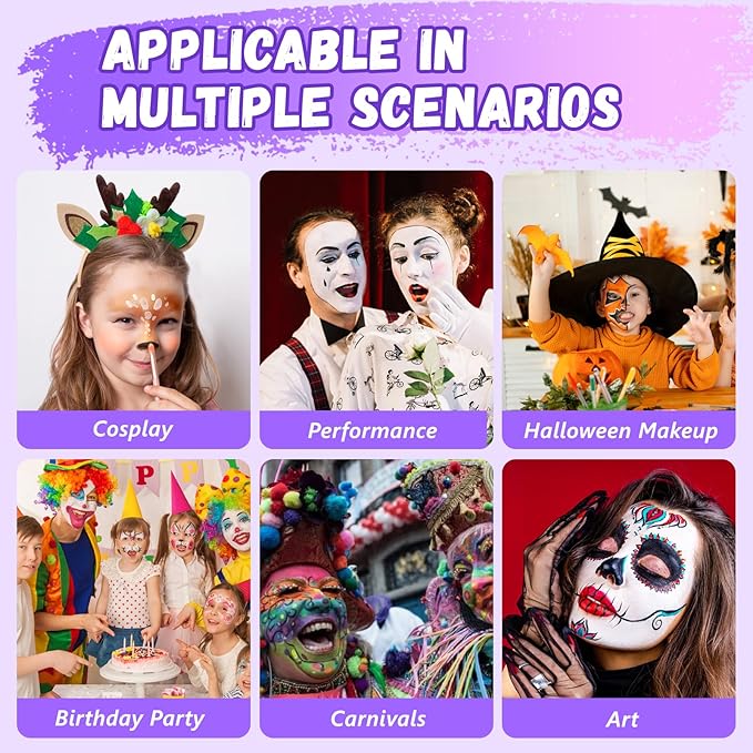 Face Painting Kit for Kids, 54 Colors Water Activated Face Paint Palette, Split Cake Body Paint for Adults, Non Toxic Makeup Kit Professional for Halloween, Christmas,Cosplay,Parties, Birthdays