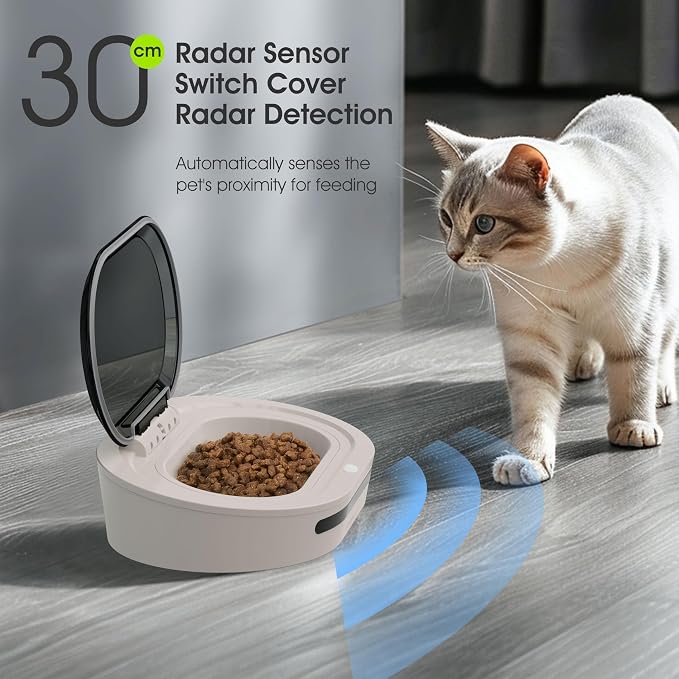 Automatic Cat Feeder, Dustproof Cat Food Bowl with Radar Sensor Switch Cover, Dual Power Supply Auto Pet Feeder for Indoor & Camping, Automatic Pet Feeder Easy to Use