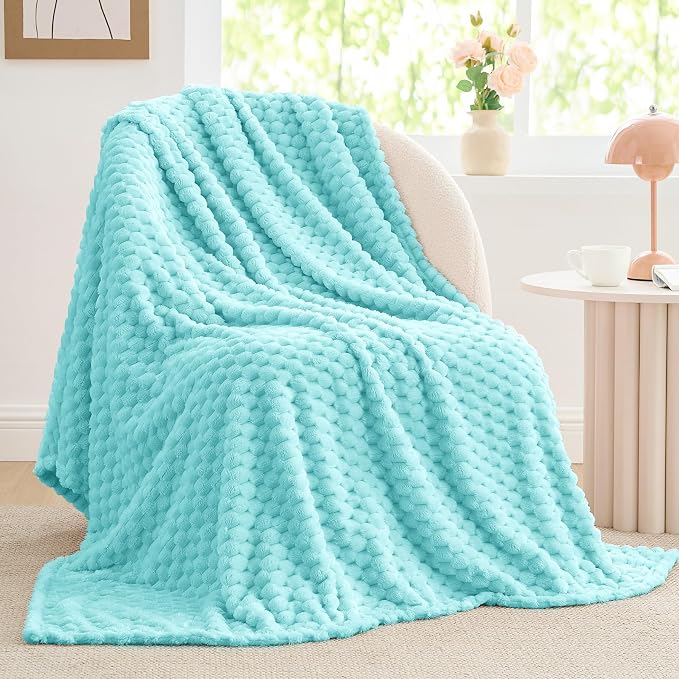 BEDELITE Aqua Throw Blanket for Couch, Soft Cozy Gifts for Women, 50 * 60 | 3D Jacquard Decorative Fleece Blanket, Super Soft Plush Throw, Cute Birthday Gift for Women & Men, Suitable for All Seasons