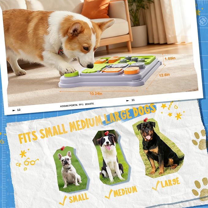 Dog Puzzle Toy, Dog Enrichment Toys, Level 1 Interactive Treat Dispensing Toy for Dogs, Slow Feeder for Mental Stimulation, Non-Slip Base, Detachable Easy-Clean Tray, Green