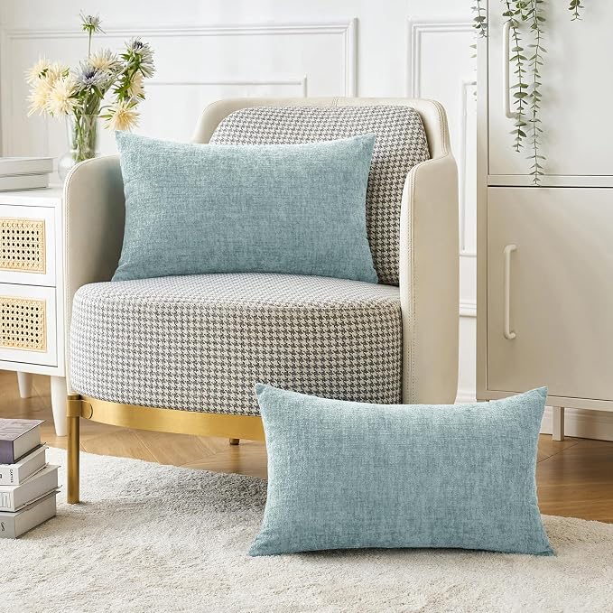 MIULEE Soft Chenille Lumbar Throw Pillow Covers Light Blue 12x20 Pack of 2 | Modern Home Decor, Classic Decorative Pillows, Solid Dyed Cases, Boho Couch Cushion Covers for Sofa Bed Living Room