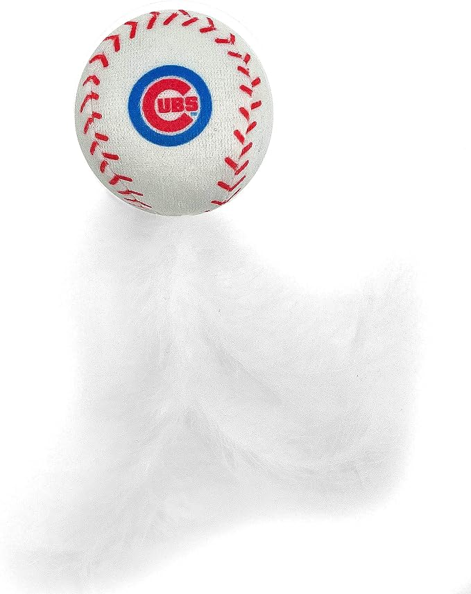 BEST PLUSH CAT TOY: MLB CHICAGO CUBS Complete Set of 3 piece Cat Toys filled with Fresh Catnip. Includes: 1 Baseball Cap Cat Toy, 1 Baseball Cat Toy with Feathers & 1 Beer Bottle. Beautiful Team LOGOS