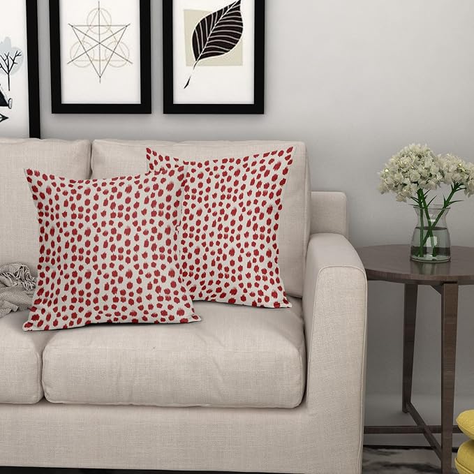 Red Cream Pillow Covers 20x20 Set of 2 Boho Design Polka Dot Throw Pillows Modern Brush Strokes Print Decorative Outdoor Pillowcase Square Cushion Cover Linen Pillow Case for Home Sofa Couch Bed