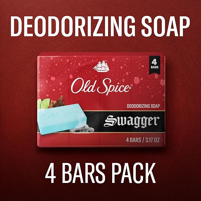 Old Spice Bar Soap for Men, Refreshing Clean to Wash Away Dirt & Odor, Cleansing Formula, Long-Lasting & Confidence-Boosting Fragrance, Swagger with Lime + Cedarwood Scent, 3.17 oz (Pack of 4)