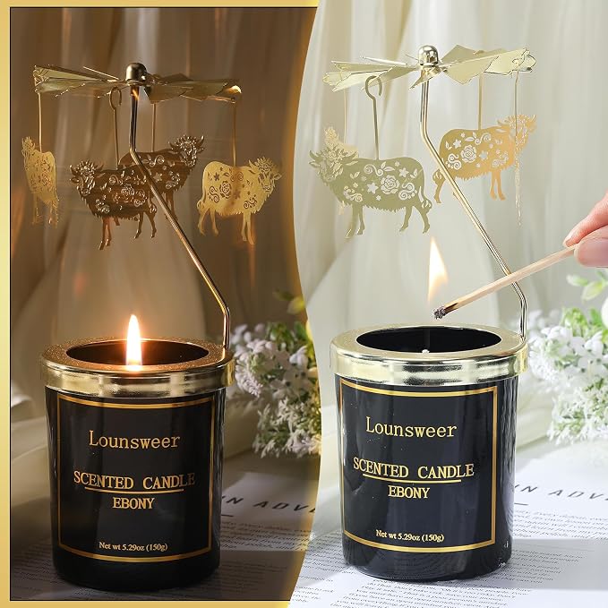 Lounsweer Highland Cow Gifts for Women Rotating Scented Candle with Rotatable Candle Holder Highland Cow Gifts for Lovers Funny Presents for Women Mom Birthday Anniversary Chrismas Festival
