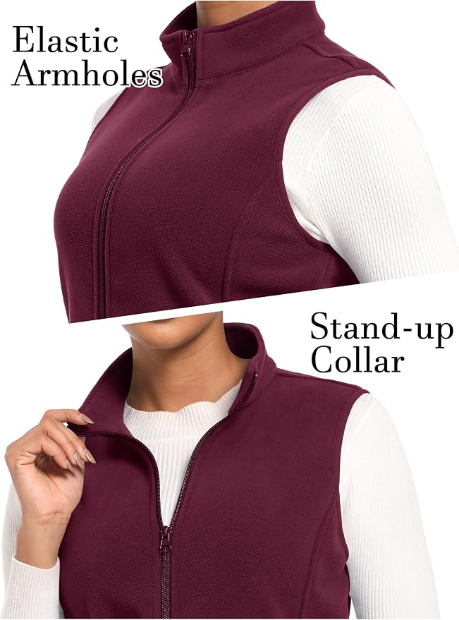 MAGCOMSEN Women's Fleece Vest Outerwear Sleeveless Lightweight Zip Jackets Warm Soft Vests with Zipper Pockets