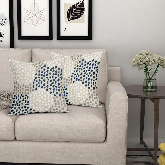 Blue White Pillow Covers 20x20 Set of 2 Boho Gray Polka Dot Throw Pillows Modern Trendy Print Decorative Outdoor Farmhouse Pillowcase Cushion Cover Linen Pillow Case Decor for Home Sofa Couch Bed
