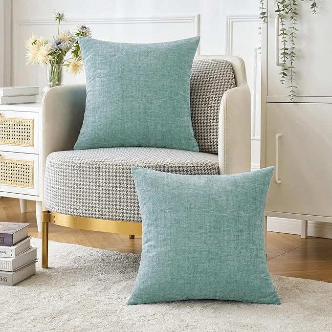 MIULEE Soft Chenille Throw Pillow Covers Aqua Green 20x20 Inch Pack of 2 | Modern Home Decor, Classic Decorative Pillows, Solid Dyed Cases, Boho Couch Cushion Covers for Sofa Bed Living Room