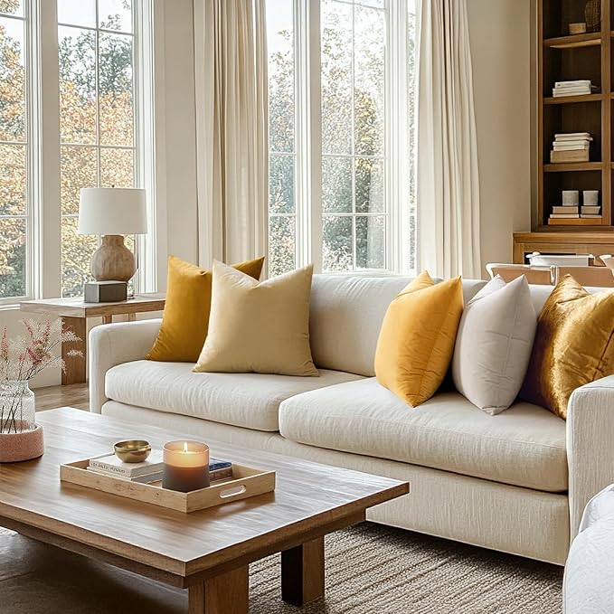 MIULEE Velvet Throw Pillow Covers 18x18 Inch Pack of 2 Mustard Yellow | Soft Solid Decorative Pillow Covers, Modern Luxury Home Decor, for Couch Chair Sofa Bedroom Livingroom
