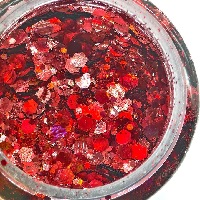 Red - Craft Glitter - 2oz Glitter Shaker Bright Colorful Holographic Mix Chunky Body Glitter Bulk Wholesale 24 Colors in Shaker Cosmetic Glitter - EBLB300