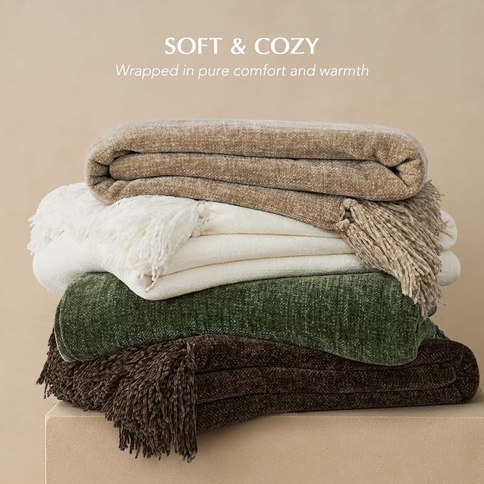 Chenille Knit Throw Blanket for Couch, 50"x60", Dark Brown | Cozy Plush Fuzzy Knittd Throw with Tassels, Lightweight, Decorative, Farmhouse Decor, Ideal for Bed Sofa Gift, All Seasons