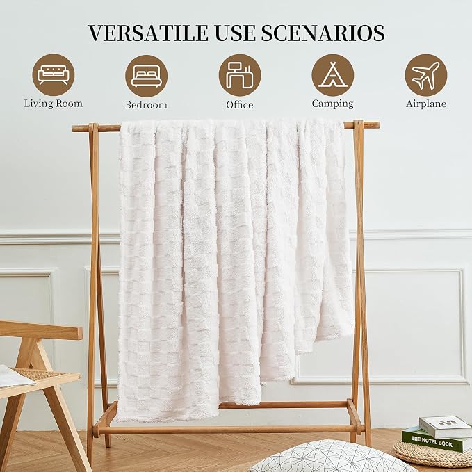 Aganear Fluffy Cozy Throw Blanket for Couch 50"x70" Cream White | Lightweight Fuzzy Throw,Warm Gift for Women,Christmas,Housewarming,Soft,Boho Design for Room Home Decor,All-Season Use