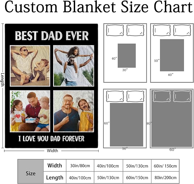 Custom Dad Blanket with Photos, Personalized Blanket with Picture | Customized Fathers Day Birthday Gifts from Daughter Wife, Christmas Birthday Gifts for Him Her Women Men