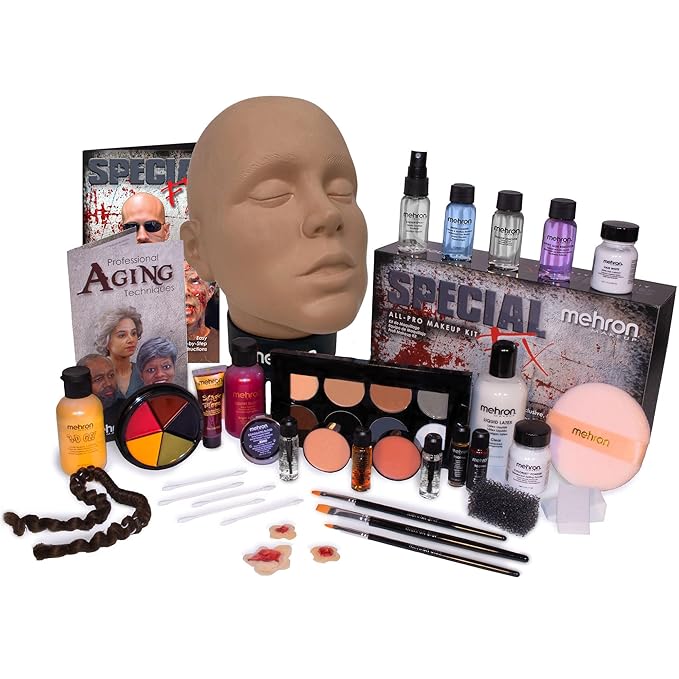 Mehron Makeup Special FX All-Pro Makeup Kit with Practice Head | Complete Professional Stage Kit Includes Practice Head | Special Effects for Theatre, Halloween, & Cosplay