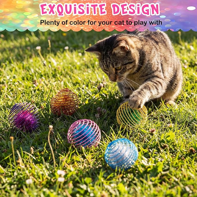 Jecery 5 Pcs Cat Toys Spring,Glitter Balls,Multicolor