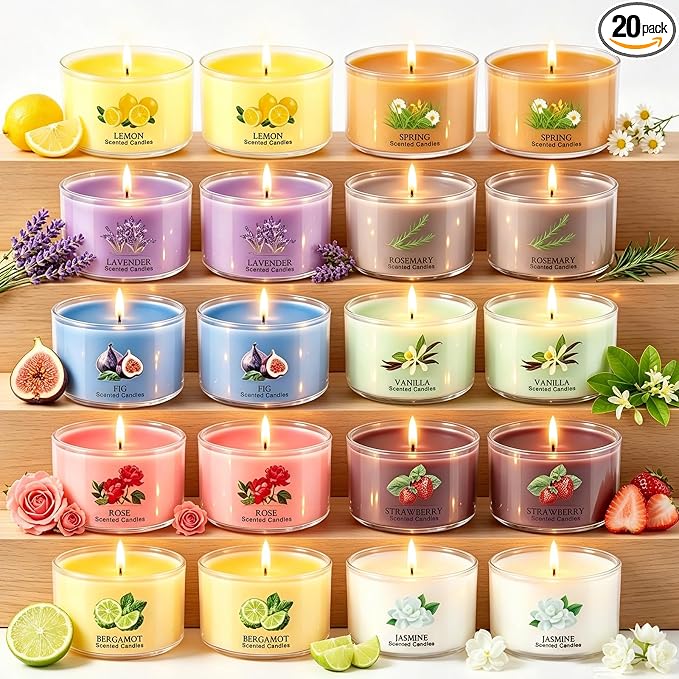 20 Pack Scented Candles, 1.6 oz Mini Candles Bulk, Small Candles Set with 10 Fragrances, Natural Soy Wax, Aromatherapy Gifts for Home Decor, Yoga, Relaxation, Women